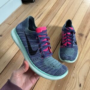 Nike Free RN Flyknit Womens Running Shoes Blue Pink Teal 831070-502 Size 7